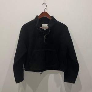 American Eagle Womens 1/2 Zip Black Fleece Pullover Cropped Shirt Sherpa